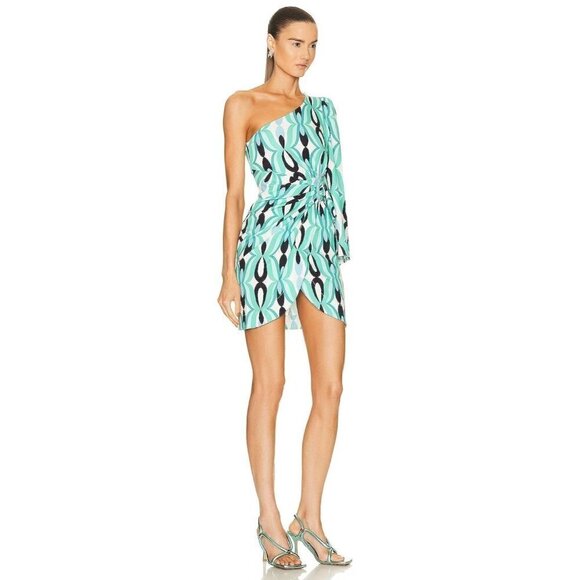 PatBO Twist One Shoulder Mini Dress in Piscene Blue 2 New Womens Cocktail - Picture 5 of 14
